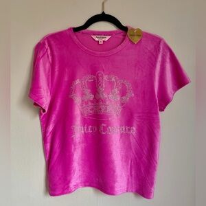Juicy Couture Pink Rhinestone Crown Tee Y2K Baby Tee XL Bratz Aesthetic Top